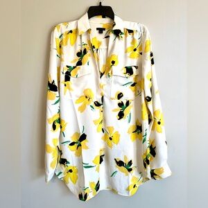 Banana Republic Yellow Floral Blouse Size Small Tall
